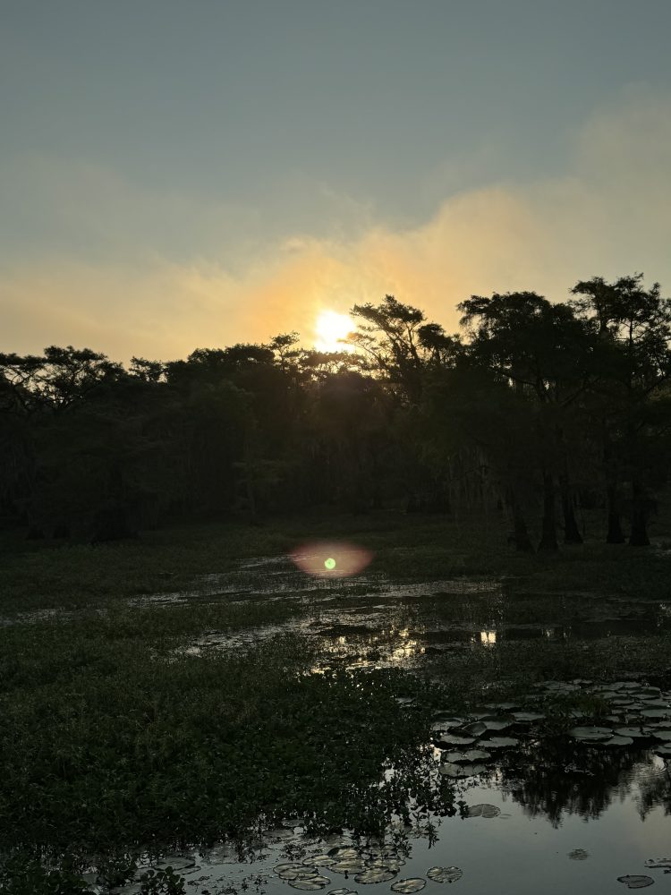 a sunset over a body of water